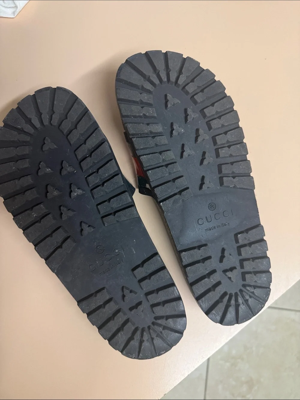 Gucci Black Slide Sandals with Red and Green Stripes